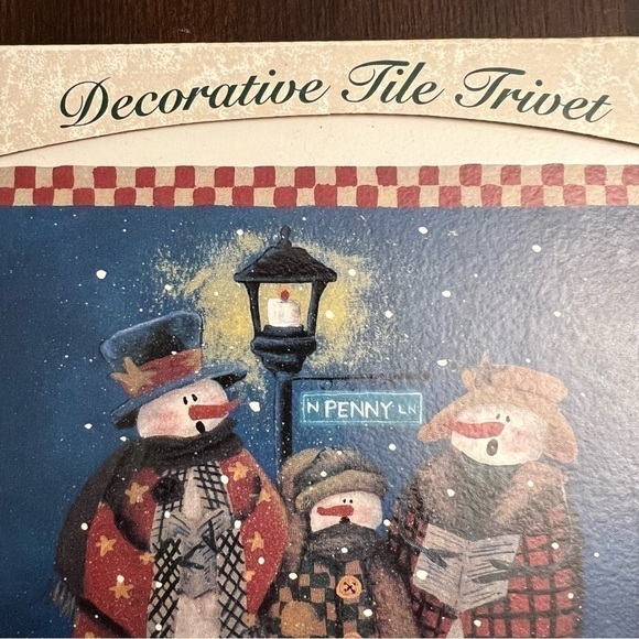 Vintage Christmas Decorative Tile Trivet Snowman Family - Picture 4 of 9